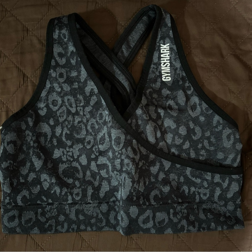 Gymshark Black and Gray Leopard Sports Bra
